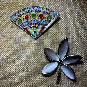 Trifari flower brooch and fan brooch